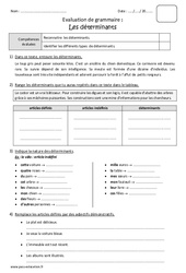 Déterminants - Bilan : Primaire 5 - PDF à imprimer