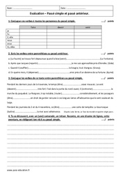 Passé simple et passé antérieur - Examen Evaluation : Secondaire 1 - PDF à imprimer