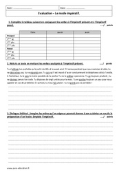 Impératif - Examen Evaluation  : Secondaire 1 - PDF à imprimer