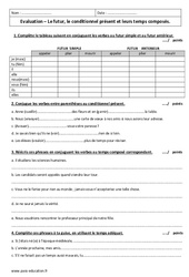 Futur - Conditionnel présent - Examen Evaluation sur les temps composés : Secondaire 1 - PDF à imprimer