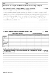 Temps composés - Examen Contrôle sur le futur et le conditionnel présent : Secondaire 1 - PDF à imprimer