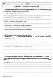 Emplois du conditionnel - Examen Evaluation  : Secondaire 1 - PDF à imprimer