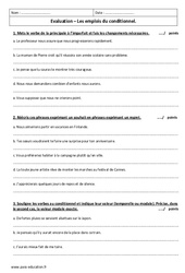 Conditionnel - Examen Contrôle sur les emplois : Secondaire 1 - PDF à imprimer