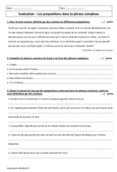 Propositions dans la phrase complexe - Examen Evaluation : Secondaire 1 - PDF à imprimer