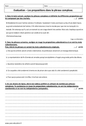 Phrase complexe - Propositions - Examen Contrôle : Secondaire 1 - PDF à imprimer