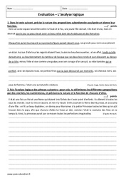 Analyse logique - Examen Evaluation - Phrase complexe : Secondaire 1 - PDF à imprimer