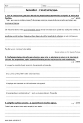 Analyse logique - Examen Contrôle sur la phrase complexe : Secondaire 1 - PDF à imprimer