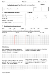 Multiplier les nombres entiers - Bilan  : Primaire 5 - PDF à imprimer