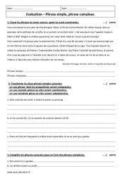 Phrase complexe - Phrase simple - Examen Contrôle : Secondaire 1 - PDF à imprimer