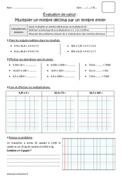 Multiplier un nombre décimal par un nombre entier - Bilan : Primaire 4 - PDF à imprimer