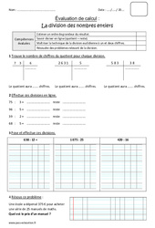 Division des nombres entiers - Bilan : Primaire 4 - PDF à imprimer