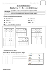 Soustraction des nombres décimaux - Bilan avec le corrigé : Primaire 4 - PDF à imprimer