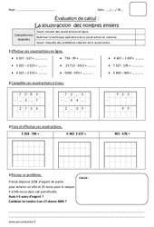 Soustraction des nombres entiers - Bilan : Primaire 4 - PDF à imprimer