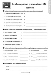 Les homophones grammaticaux sont / son - Exercices, révisions : Primaire 3 - PDF à imprimer