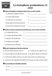 Les homophones grammaticaux est / et - Exercices, révisions : Primaire 3 - PDF à imprimer