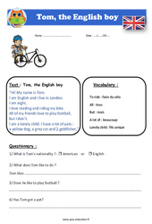 Tom, the English boy - Anglais - Lecture - Level 3 : Primaire 4, 5 - PDF à imprimer