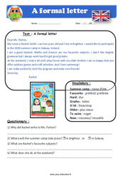 A formal letter - Anglais - Lecture - Level 4 : Primaire 4, 5 - PDF à imprimer