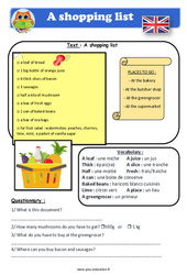 A shopping list - Anglais - Lecture - Level 4 : Primaire 4, 5 - PDF à imprimer