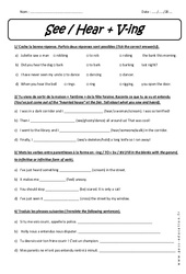 See - Hear + V - ing - Révisions : Secondaire 3 - PDF à imprimer