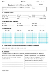 Multiplication des nombres décimaux - Bilan : Primaire 5 - PDF à imprimer
