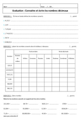 Nombres décimaux - Examen Evaluation - Connaitre et écrire : Primaire 6 - PDF à imprimer