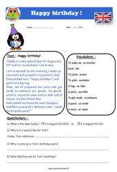 Happy birthday ! - Anglais - Lecture - Level 3 : Primaire 4, 5 - PDF à imprimer