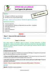 Les types de phrases - Étude de la langue - Séquence - Fiche de préparation : Primaire 3 - PDF à imprimer