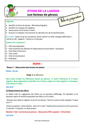 Les formes de phrases - Étude de la langue - Séquence - Fiche de préparation : Primaire 3 - PDF à imprimer
