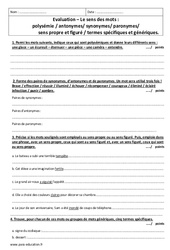 Sens des mots - Examen Contrôle  : Secondaire 1 - PDF à imprimer