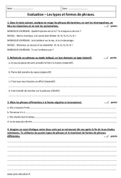 Types et formes de phrases - Examen Evaluation  : Secondaire 2 - PDF à imprimer
