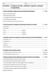 Figures de style - Examen Contrôle  : Secondaire 2 - PDF à imprimer