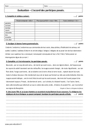 Participes passés - Examen Evaluation sur les accords : Secondaire 2 - PDF à imprimer