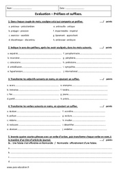 Préfixes - Suffixes - Examen Contrôle : Secondaire 2 - PDF à imprimer