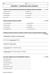 Pluriel des noms composés - Examen Contrôle : Secondaire 2 - PDF à imprimer