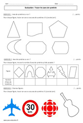 Symétrie axiale - Tracer un axe - Examen Evaluation : Primaire 6 - PDF à imprimer
