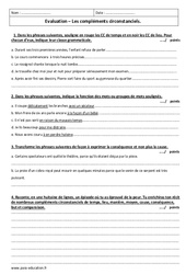 Compléments circonstanciels - Examen Contrôle : Secondaire 2 - PDF à imprimer
