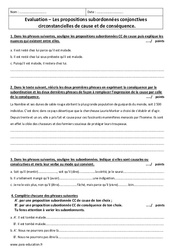 Cause - Conséquence - Examen Evaluation sur les propositions subordonnées : Secondaire 2 - PDF à imprimer
