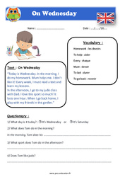 On Wednesday - Anglais - Lecture - Level 3 : Primaire 4, 5 - PDF à imprimer