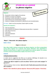 Les phrases négatives - Étude de la langue - Séquence - Fiche de préparation : Primaire 2 - PDF à imprimer