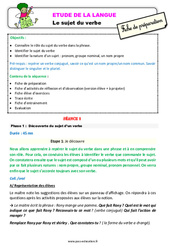 Le sujet du verbe - Étude de la langue - Fiche de préparation : Primaire 3 - PDF à imprimer