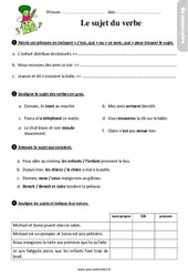 Le sujet du verbe - Étude de la langue - Exercices avec les corrections : Primaire 3 - PDF à imprimer
