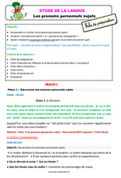 Les pronoms personnels sujets - Étude de la langue - Fiche de préparation : Primaire 3 - PDF à imprimer
