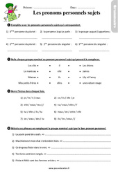 Les pronoms personnels sujets - Étude de la langue - Exercices avec les corrections : Primaire 3 - PDF à imprimer