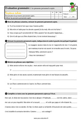 Les pronoms personnels sujets - Étude de la langue - Examen Evaluation avec la correction : Primaire 3 - PDF à imprimer