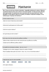 Malchance - Préfixes et suffixes - ait, ais, er ou - é - Dictée accompagnée n°13 : Primaire 4 - Cycle 3 - PDF à imprimer