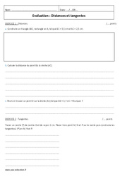 Tangentes - Distances - Examen Evaluation : Secondaire 2 - PDF à imprimer