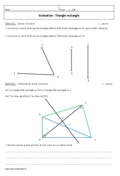 Triangle rectangle - Examen Evaluation - Théorème de Pythagore - Cercle circonscrit : Secondaire 2 - PDF à imprimer