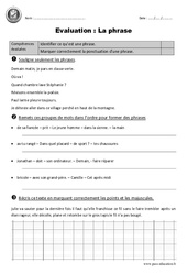 Phrase - Examen Evaluation - Bilan : Primaire 3 - PDF à imprimer