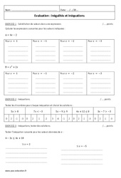 Inégalités et inéquations - Examen Contrôle : Secondaire 3 - PDF à imprimer