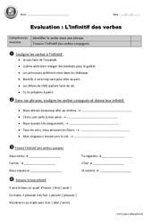 Infinitif des verbes - Examen Evaluation - Bilan : Primaire 3 - PDF à imprimer